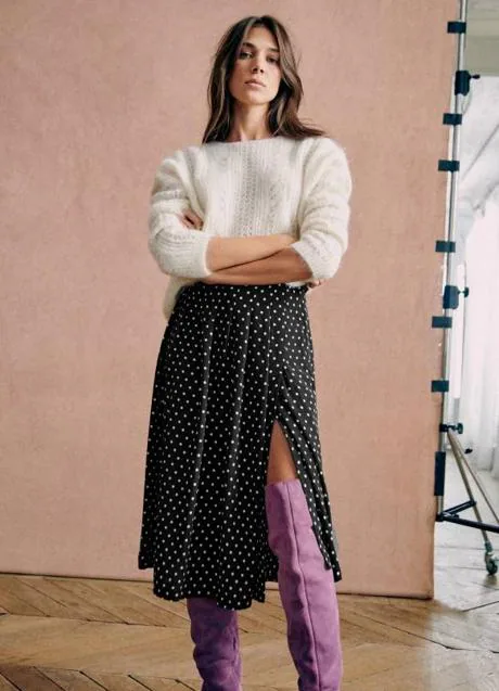 Midi skirt with polka dot print