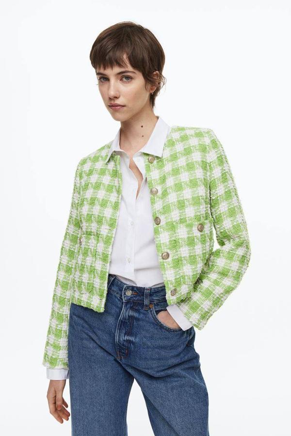 Chaqueta de tweed con estampado de vichy: