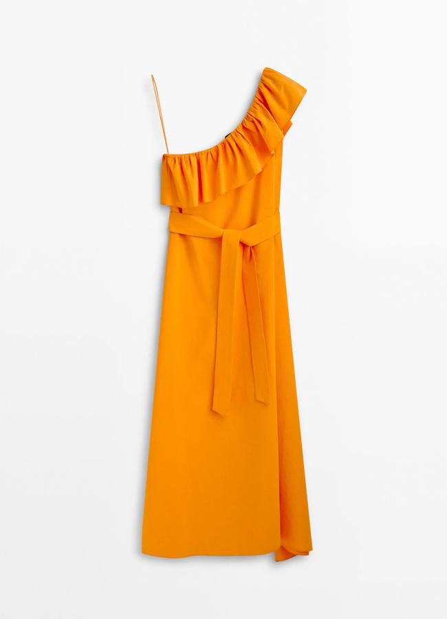 Vestido asimétrico en naranja de Massimo Dutti.