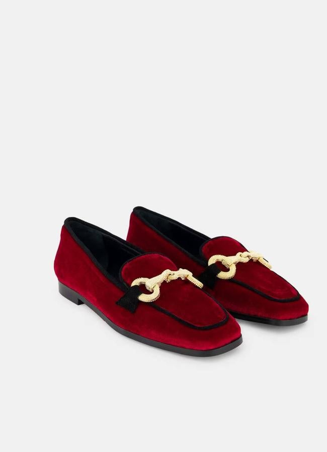 Mocasines rojos en tejido de terciopelo