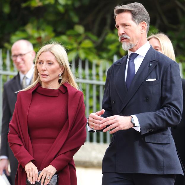 Marie Chantal y Pablo de Grecia en su llegada a la misa homenaje.