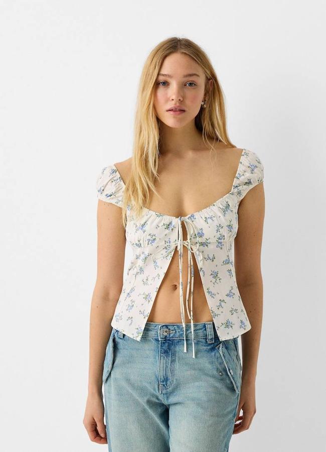 Blusa con lazos floral print