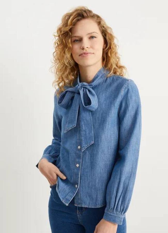 Blusa denim con lazo básica