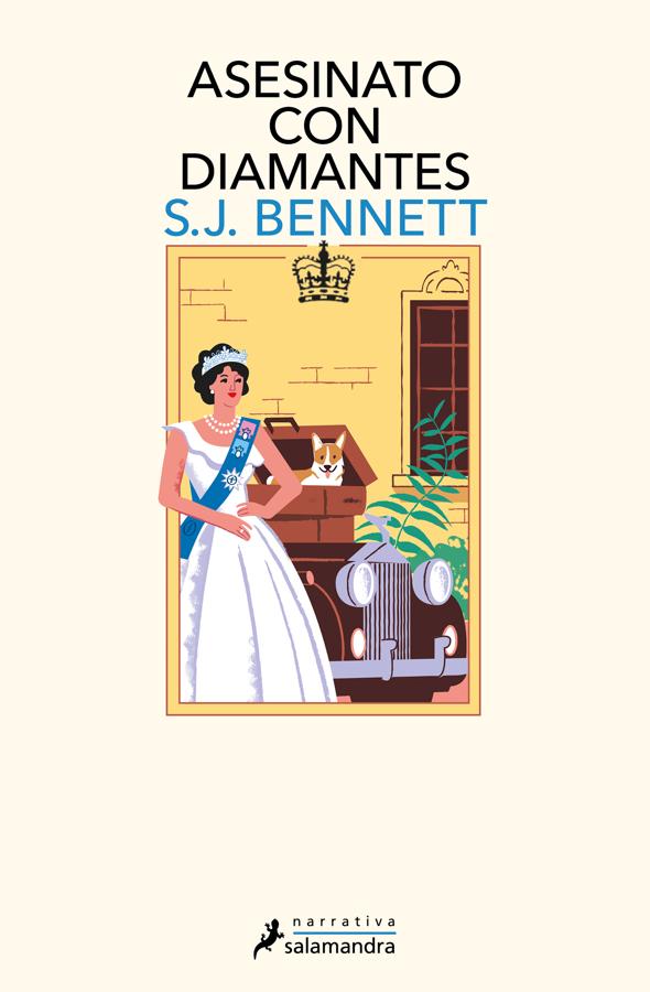 Portada de Asesinato con diamantes, la nueva entrega de la serie de novelas que convierte a Isabel II en detective. / Salamandra