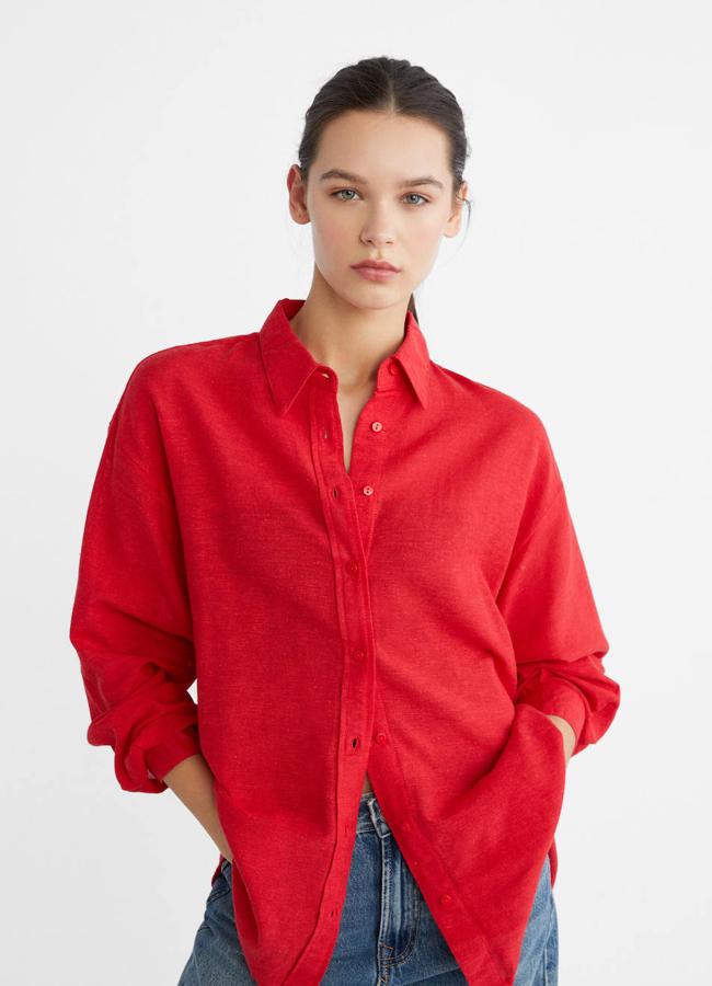 Camisa de lino relaxed fit en color rojo