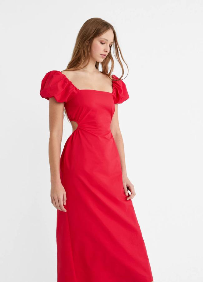 Vestido midi romántico en color rojo