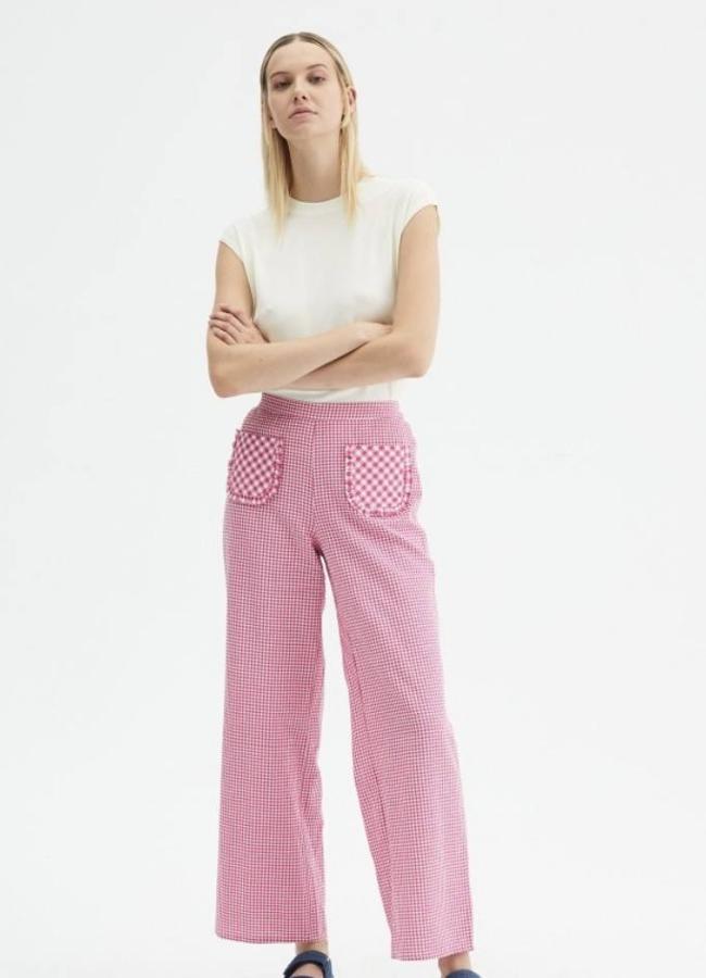 Pantalón de vichy rosa con bolsillos