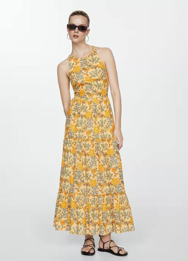 Vestido con estampado amarillo de Mango