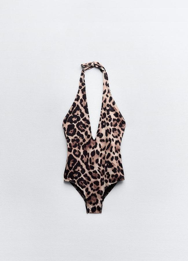 Bañador cuello halter estampado animal de Zara (29,95€)