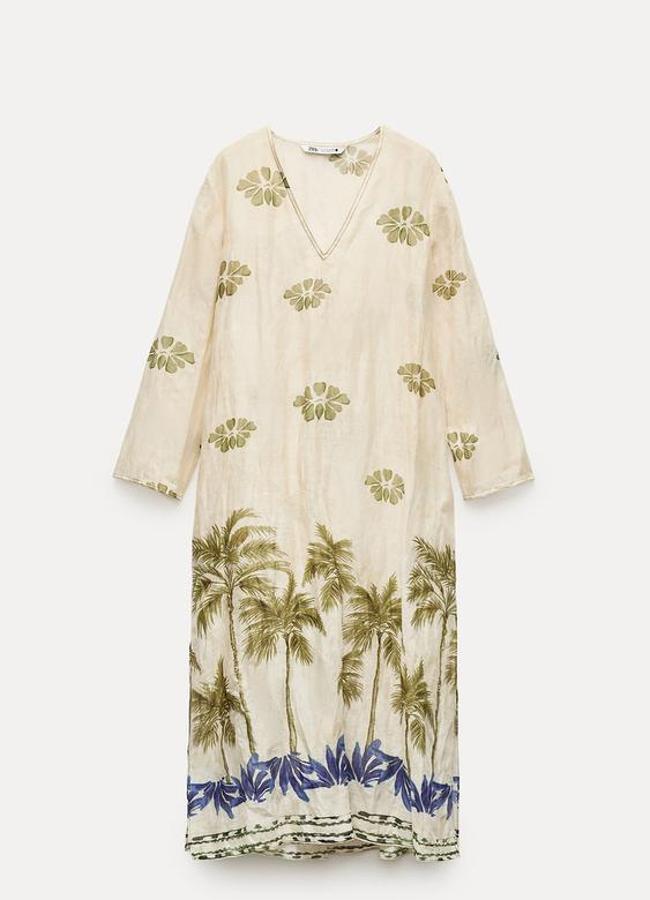 Vestido túnica estampado ramio de Zara (59,95€)