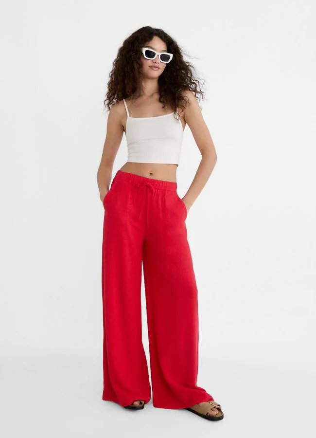Pantalones anchos de lino en rojo