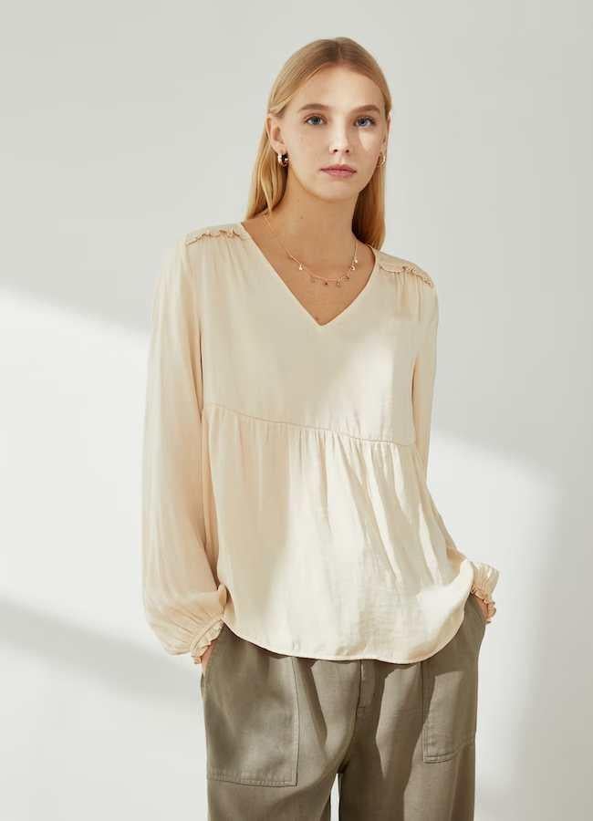 Blusa de manga larga y escote de pico de Southern Cotton