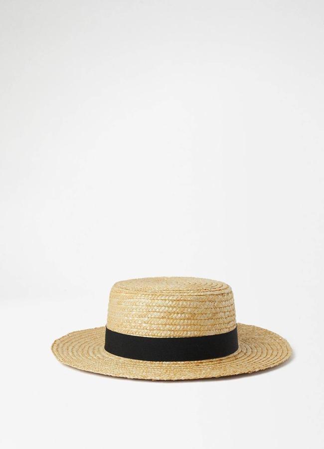 Sombrero canotier de paja con cinta negra