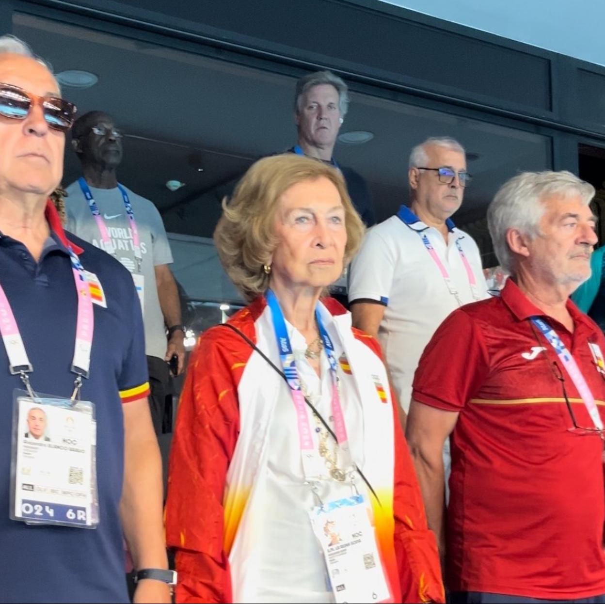 La reina Sofía durante el partido de waterpolo./casa real