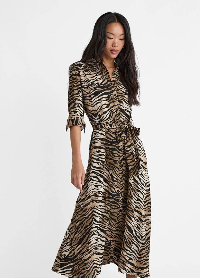 Vestido animal print estilo camisero midi