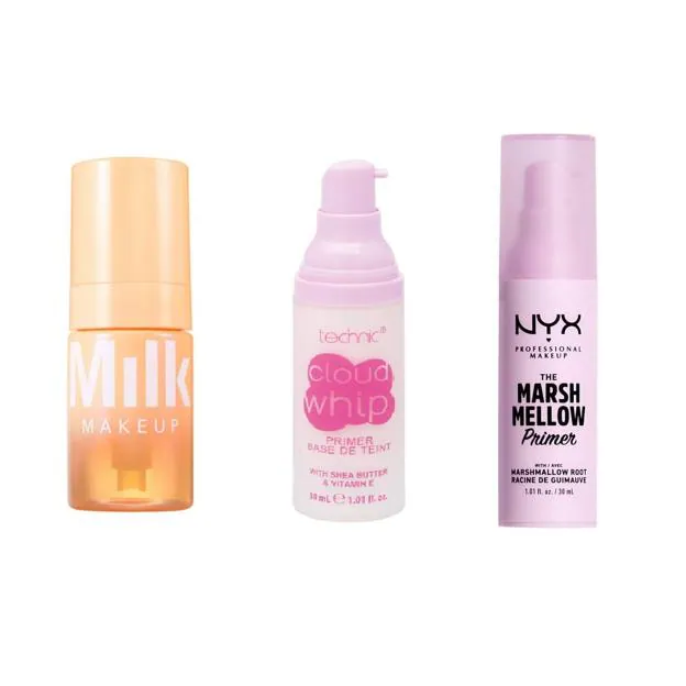 Cloud Glow Primer de Milk Makeup. Precio: 28,99 euros/ Cloud Whip Primer de Technic. Precio: 2,99 euros/The Marshmellow Primer de NYX. Precio: 13,95 euros