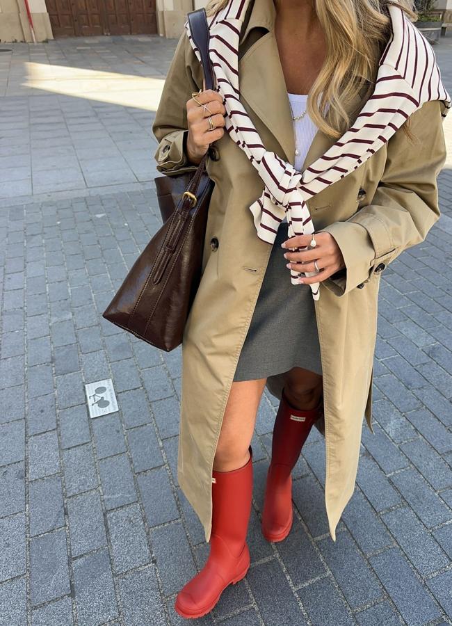 Influencer con gabardina y botas de agua rojas/@lisasimppson