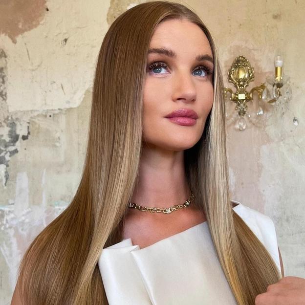 Rosie Huntington-Whiteley con pelo liso sedoso sin encrespamiento