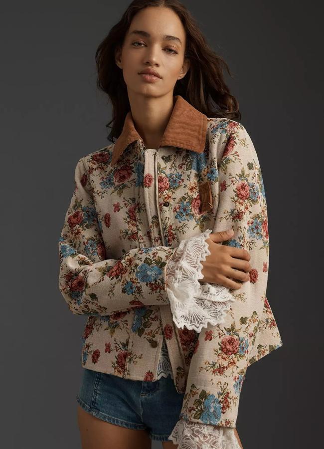 Chaqueta de pana con estampado de flores